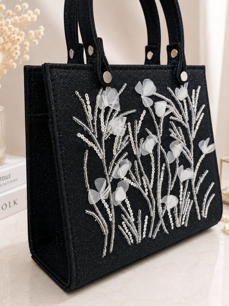 my closet / ビーズ刺繍ラメハンドバッグBK