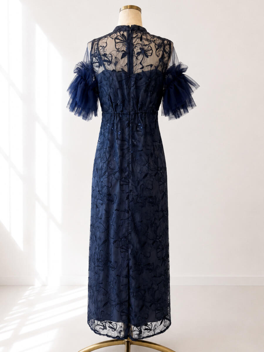 my closet / key neck embroidery dress Lnv
