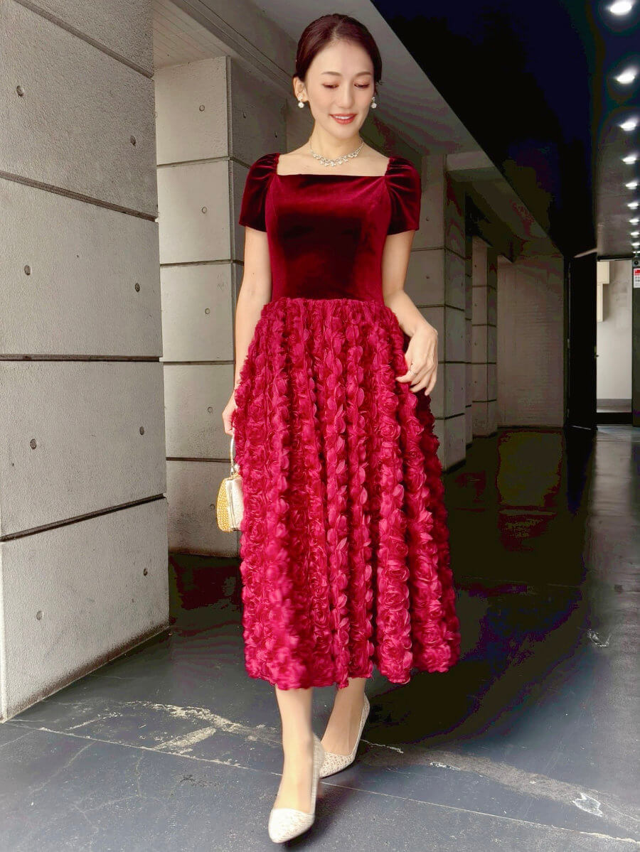 my closet / etoll. Velour rosette flare dress MRD