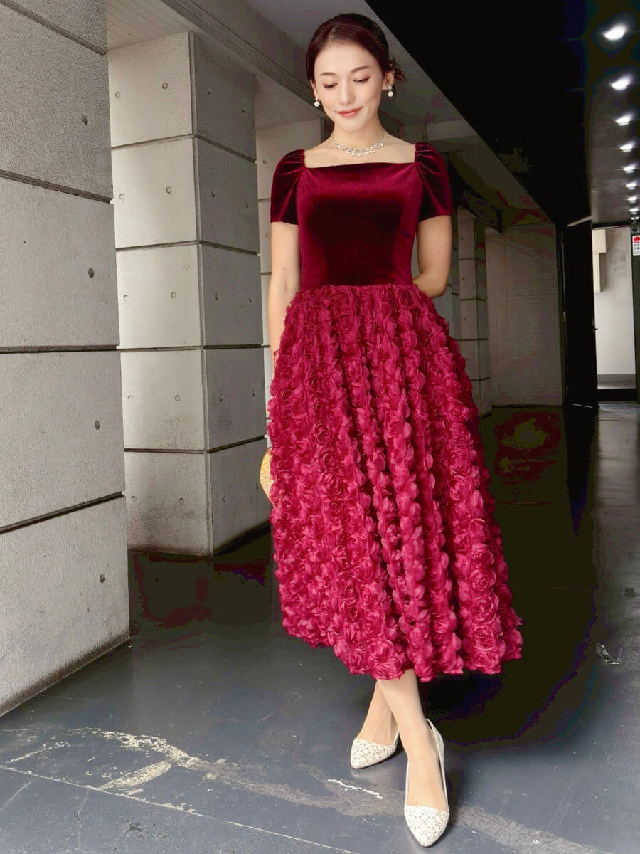 my closet / etoll. Velour rosette flare dress MRD