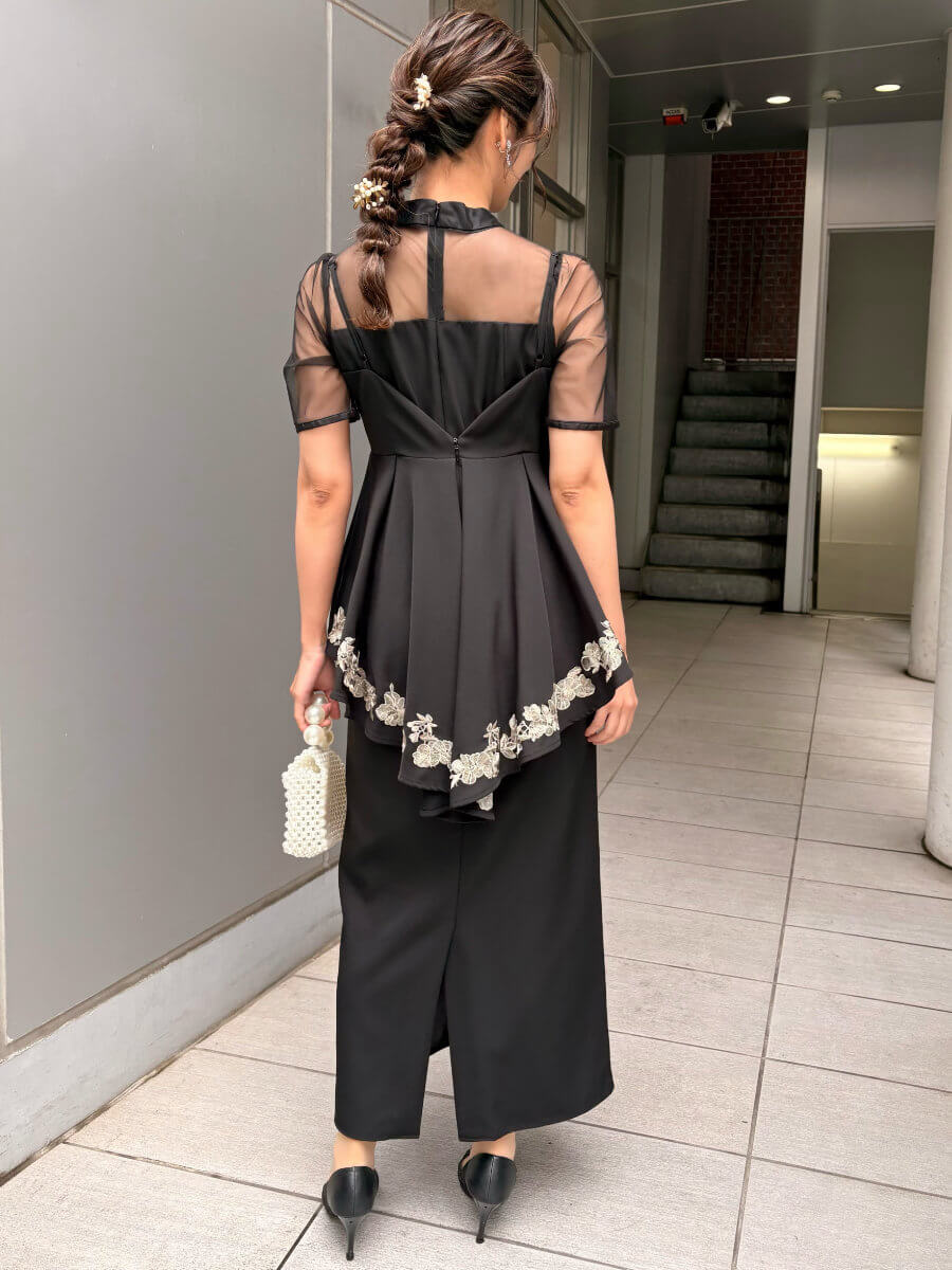 my closet / etoll. Embroidered peplum bustier & I-line dress MBK